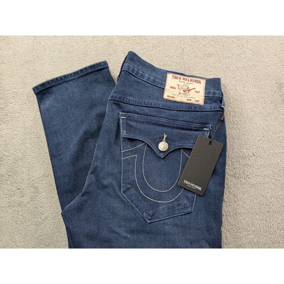 True Religion Other - True Religion Rocco Relaxed Skinny Jeans Dark Scorched Wash Flap Pocket Mens 34